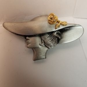 🧨 Signed antique brooch pin head hat gold rose